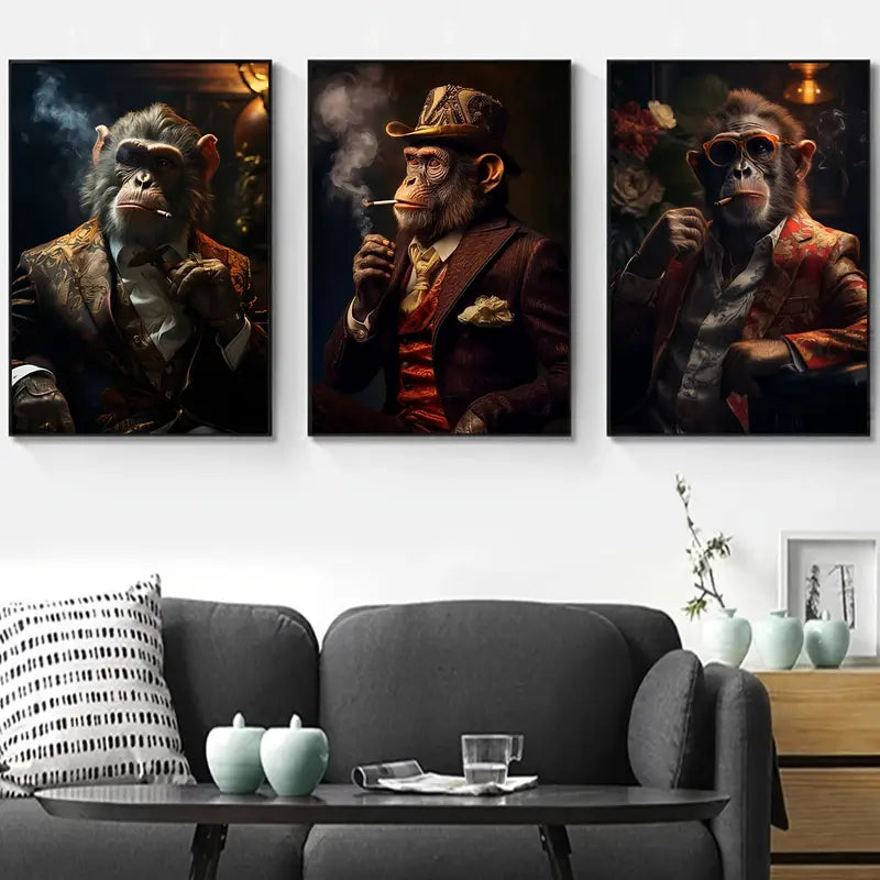 Modern Funny Monkey Canvas Set of 3 39.88x59.94 cm