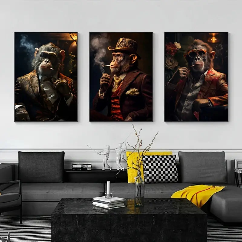 Modern Funny Monkey Canvas Set of 3 39.88x59.94 cm